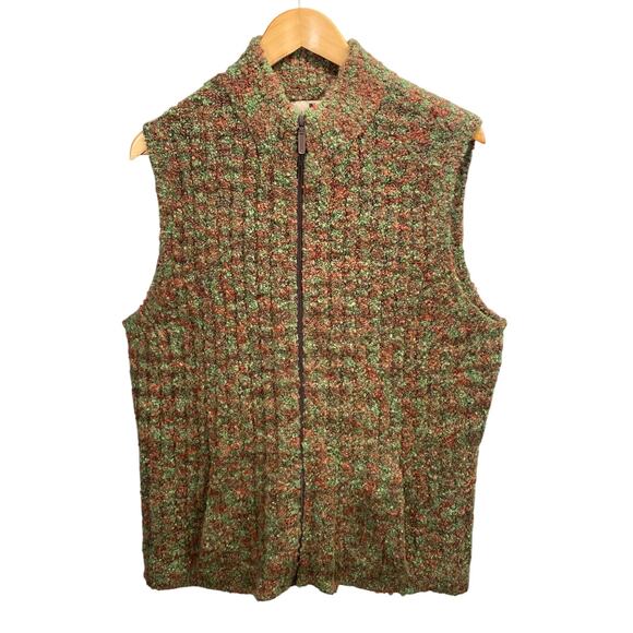 Woolrich Women's Green Brown Full Zip Mock Neck Sleeveless Sweater Vest - Picture 1 of 12